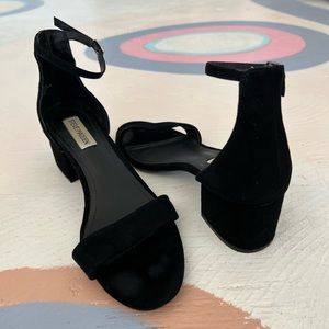 Black, short, strapped, size 8 heels.